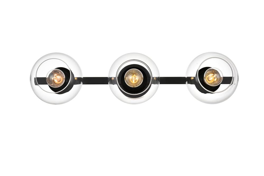 Living District Rogelio 3-Light Iron & Glass Bath Sconce in Black/Clear