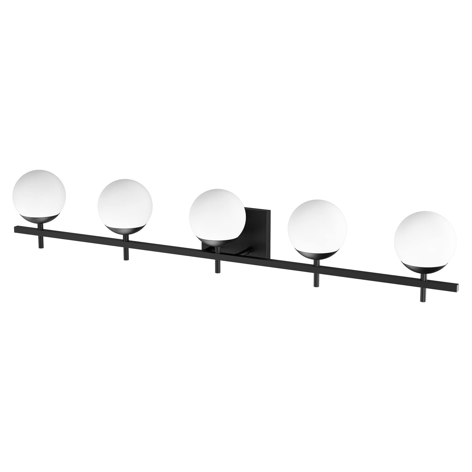 Ralbay Mid Century Modern Vanity Lights Black 5-Light Milky Glass Mid Century Black Bathroom Vanity Lights Over Mirror, Matte Bl