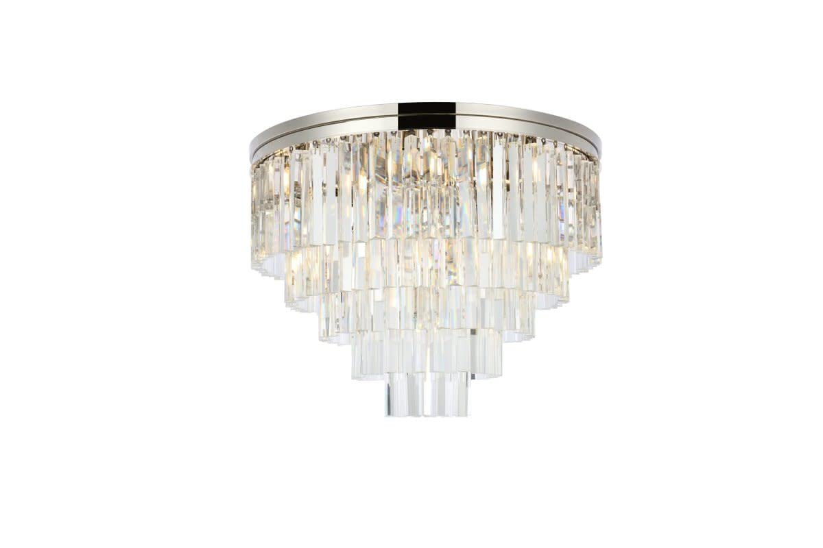 Elegant Lighting Sydney Collection 17-Light Flush Mount with Royal Cut Crystals, Polished Nickel Finish