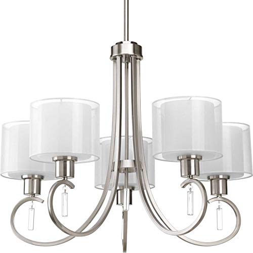 Progress Lighting P4696-09 Invite 5-Lt. Chandelier With White Silk Mylar Shades, Brushed Nickel