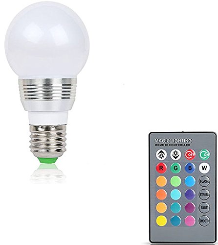 Gpct Imountek E27 Rgb Led Light Bulb, 3W Color Changing With Ir Remote Control - 16 Colors