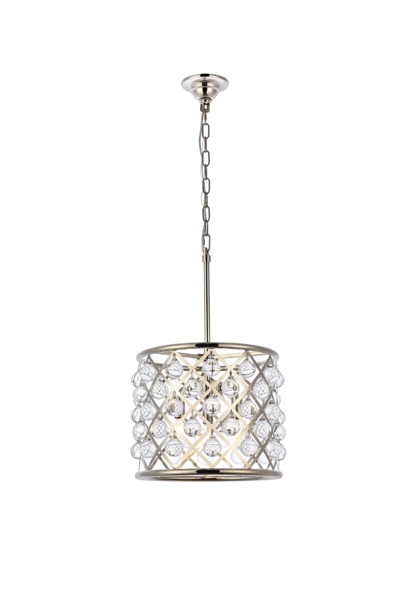 Elegant Lighting Madison Collection 3-Light Pendant Lamp With Royal Cut Crystals, Polished Nickel Finish