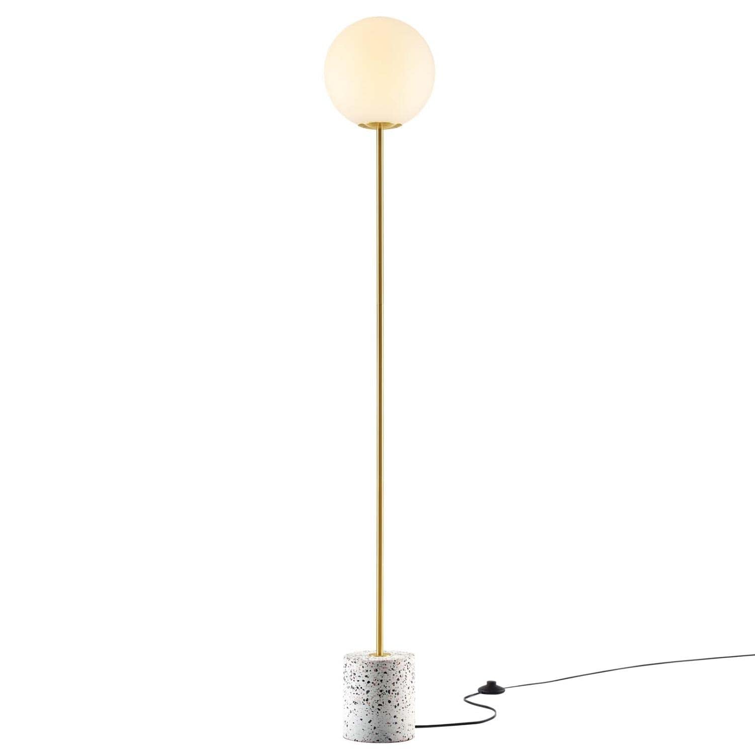 Modway Logic 1-Light Floor Lamp, Glass/Terrazzo, White/Brass, Model EEI-5626-WHI