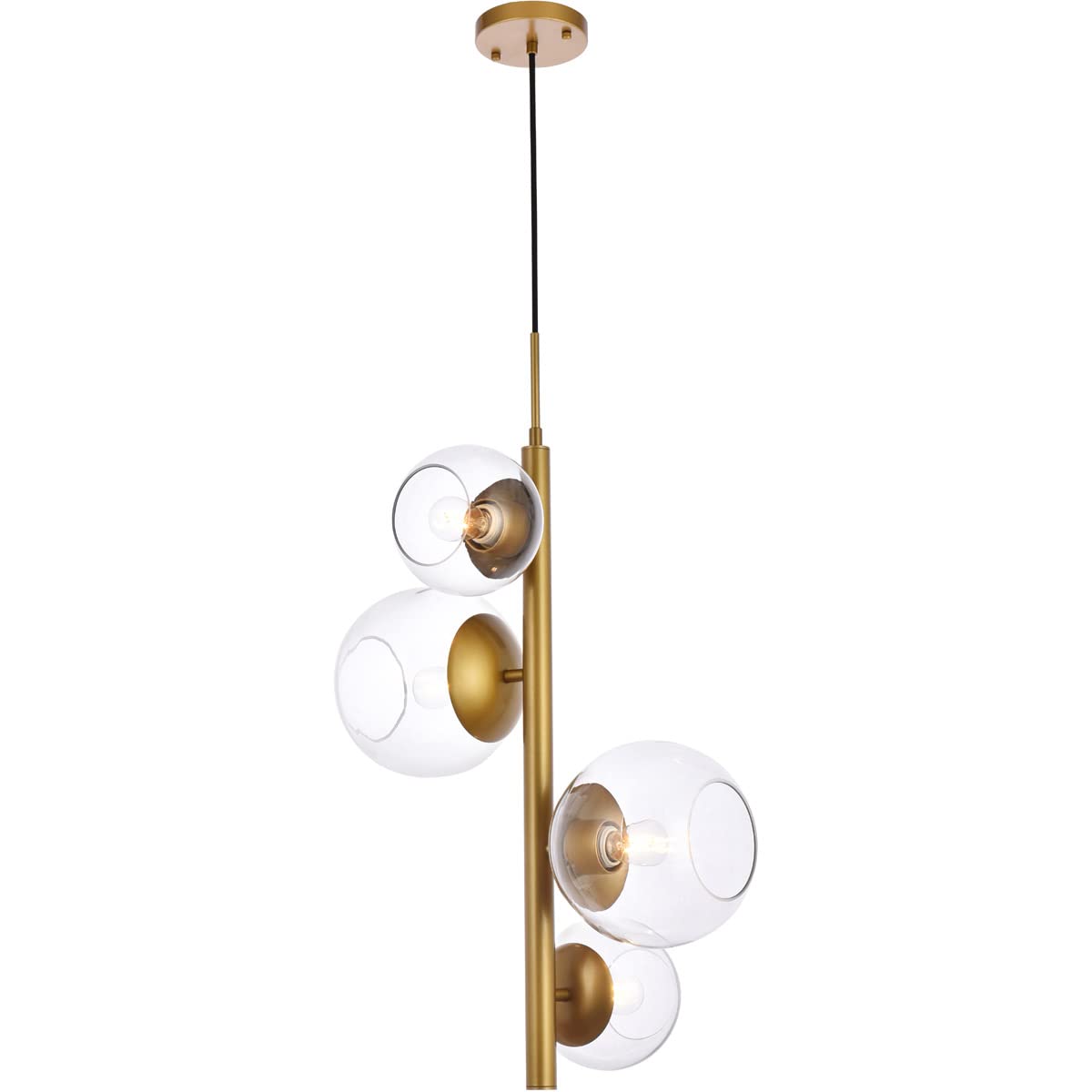 Living District Wells 4-Light Mid-Century Metal Pendant in Brass and Clear