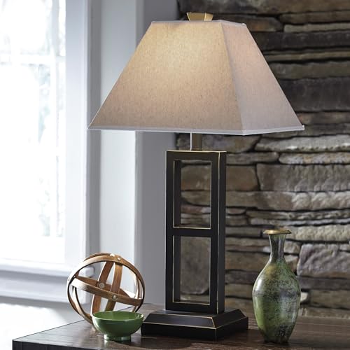 Signature Design By Ashley Deidra Set Of 2 Metal Table Lamps, 27.75, Black Finish, Modern Design, Model L318924