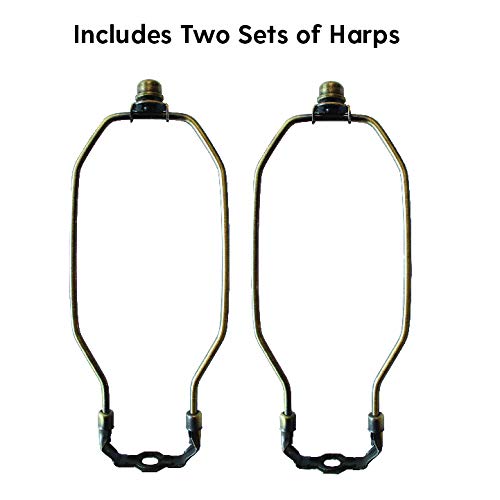 I Like That Lamp Complete Lamp Harp Set, 8in Antique Brass, 2 Pack, Includes Harp, Saddle Holder Base & Finial