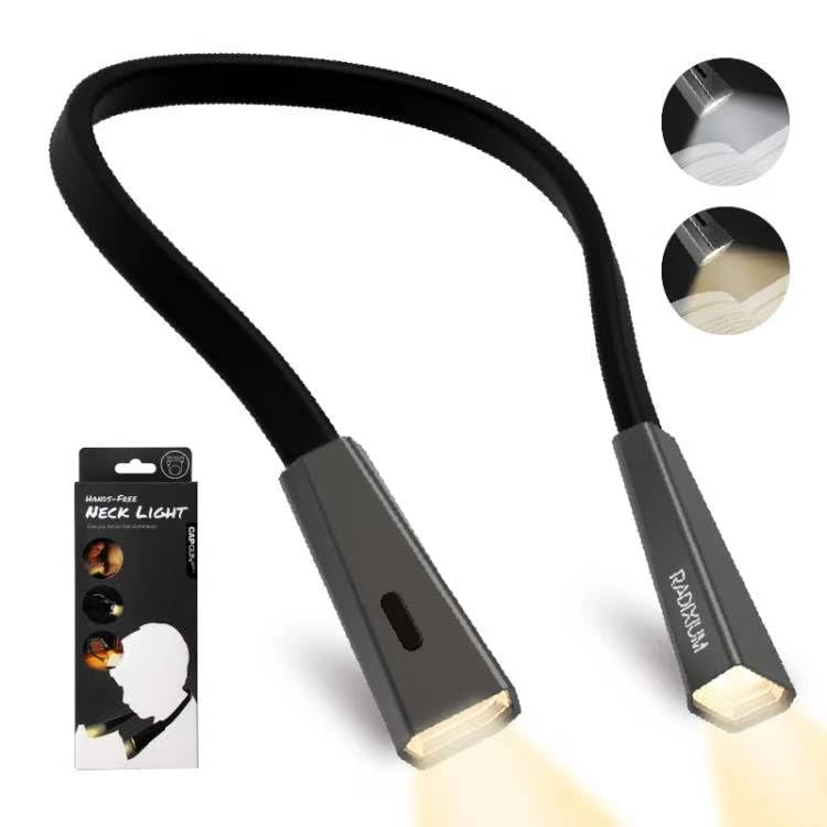 RADIXIUM Silver LED Neck Rechargeable Reading Light, Multifuntion Book Light for Reading in Bed and Camping, 4 Brightness Levels