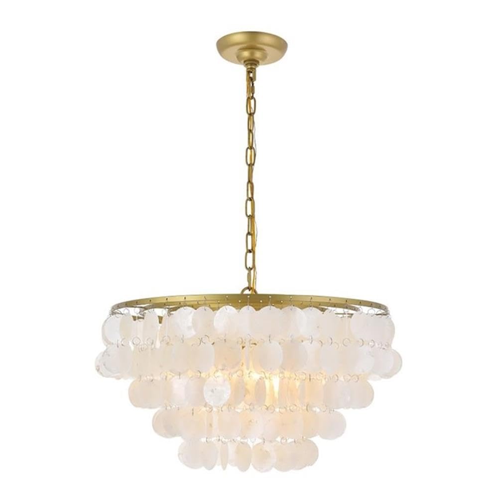 Elegant Lighting Living District Selene 4-Light Mid-Century Metal Pendant In Brass And White
