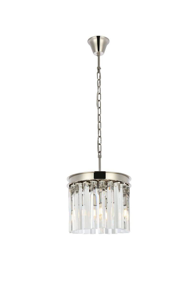 Elegant Lighting Sydney Collection 1208D12PN/RC 3-Light Pendant Lamp with Royal Cut Crystals, Polished Nickel Finish