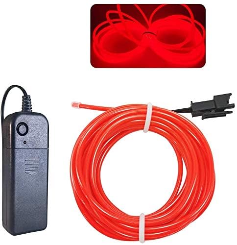 Maxlax El Wire Red, 2M Portable Battery Pack Neon Lights Strip 360° Cuttable Glowing Rope Lights For Parties, Halloween, Diy Decoration