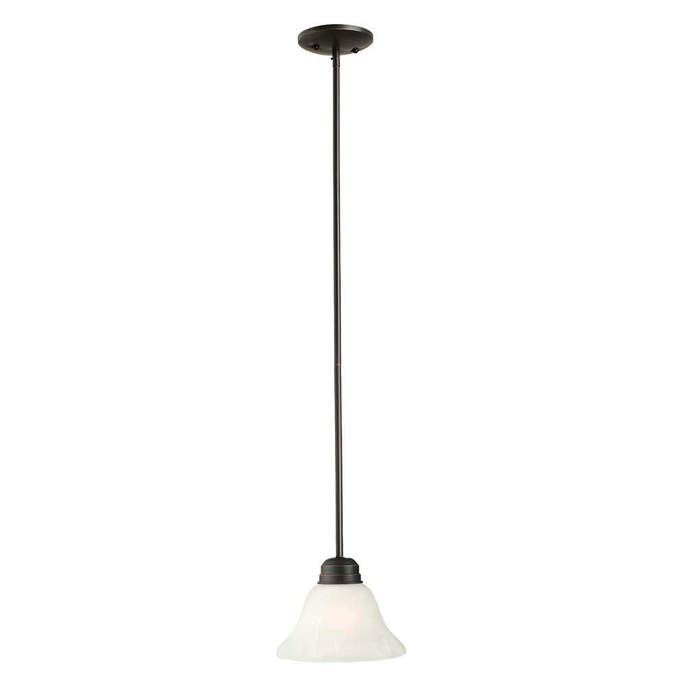 Design House Mini Pendant Light, 1-Light, Dimmable, Alabaster Glass Shade, 8inL x 8inW x 44inH, Oil Rubbed Bronze, Model 514513
