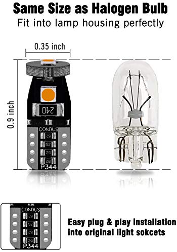 AUTOGINE 10pcs T10 LED Bulbs Amber Yellow Super Bright 3030 Chipset for Side Marker Turn Signal Blinker Map Door Parking Lights