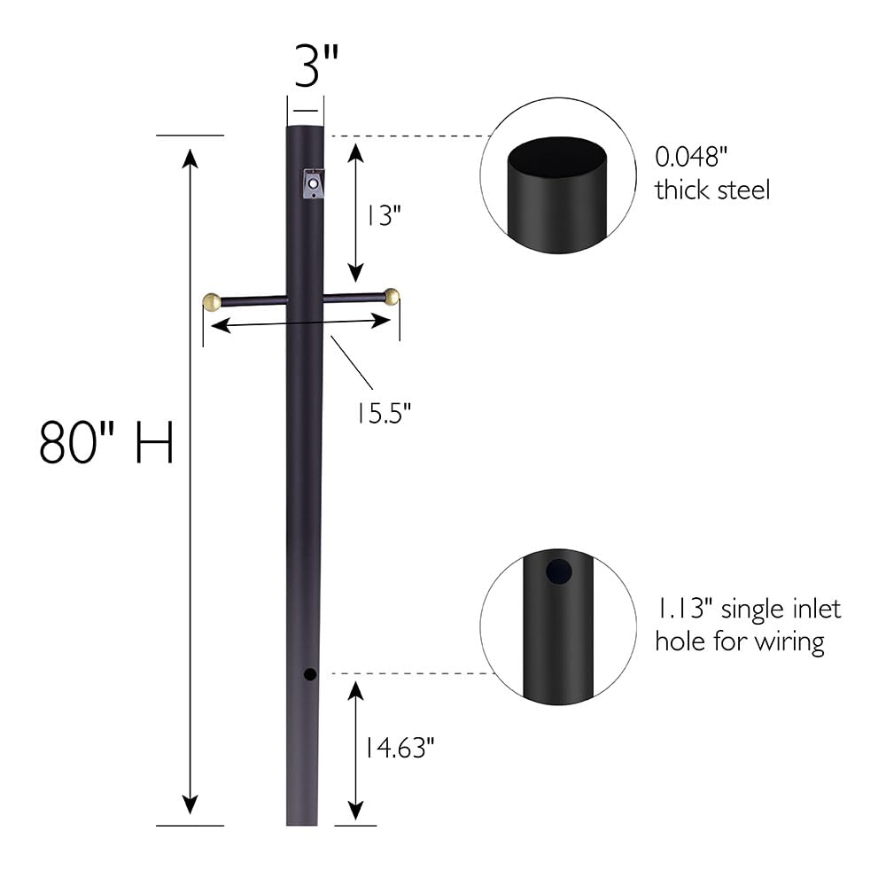 Design House Outdoor Steel Lamp Post with Photo Eye Sensor, Black, Model 502047, Post & Photo Eye