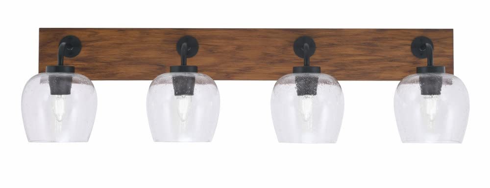 Toltec Lighting 1774-Mbwg-4810 Oxbridge - 4 Light Bath Bar-9.75 Inches Tall And 36.5 Inches Length, Finish Color: Matte Black/Painted Wood-Look Metal, Glass Color: Clear Bubble