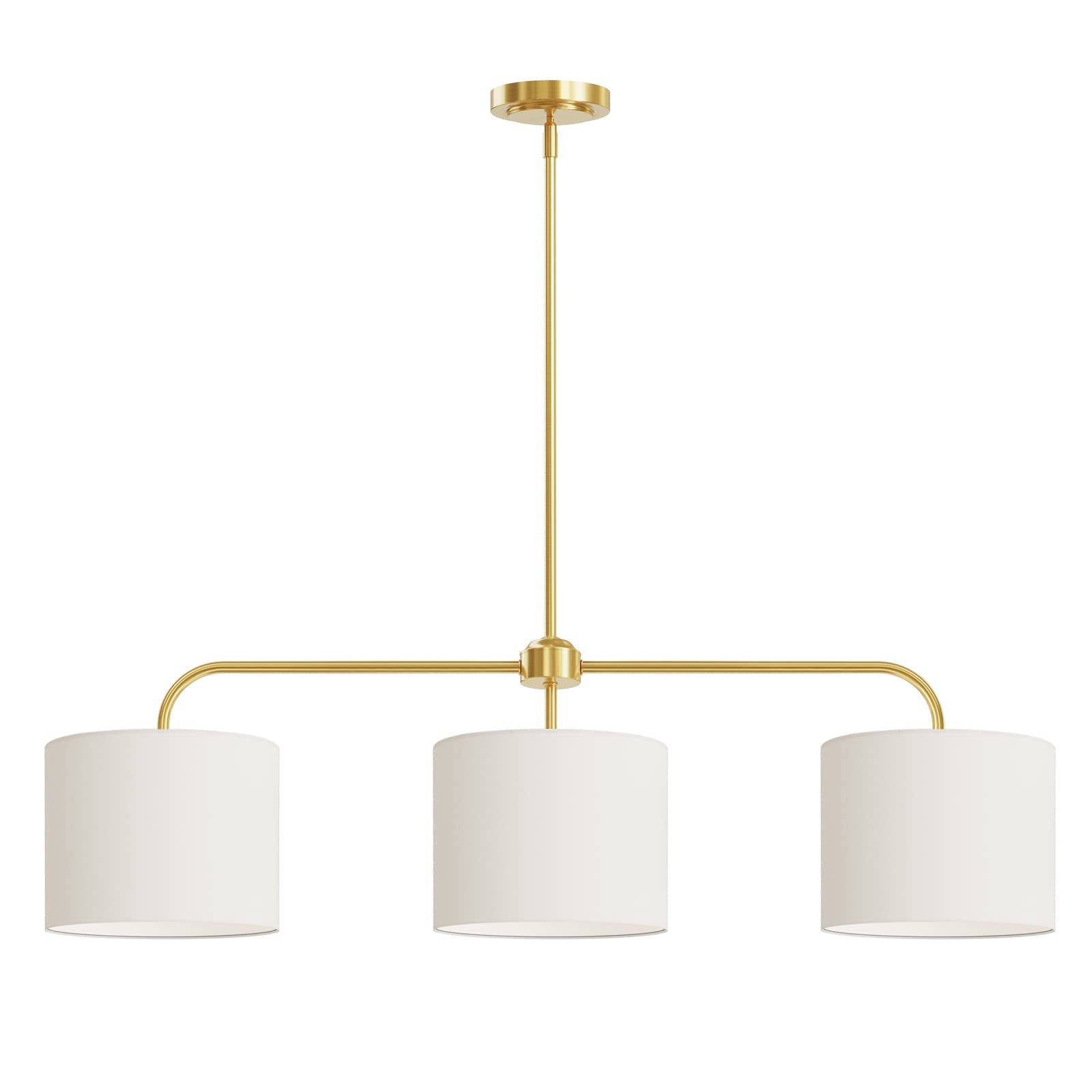 Electro Bp 3-Light White Linen Drum Shade Chandelier With Polished Gold Metal Linear Pendant Light Fixture For Kitchen Island, D