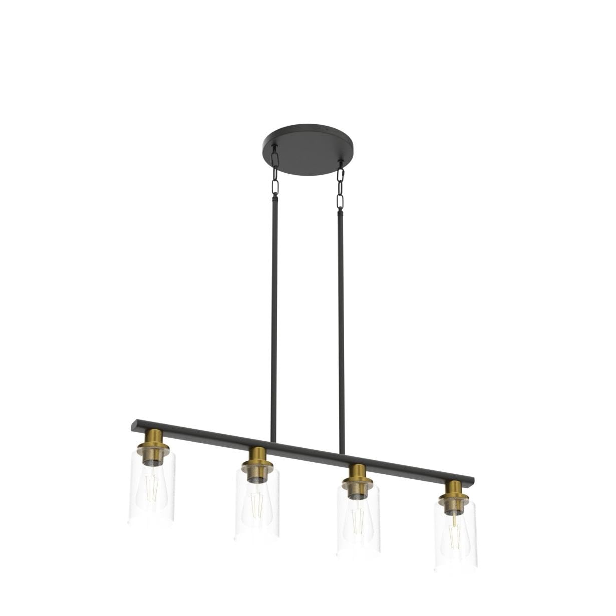 KPIOK 4-Light Farmhouse Dining Room Chandelier - Matte Black & Gold, Glass Shades, Industrial Pendant Lighting, Model BB003P-