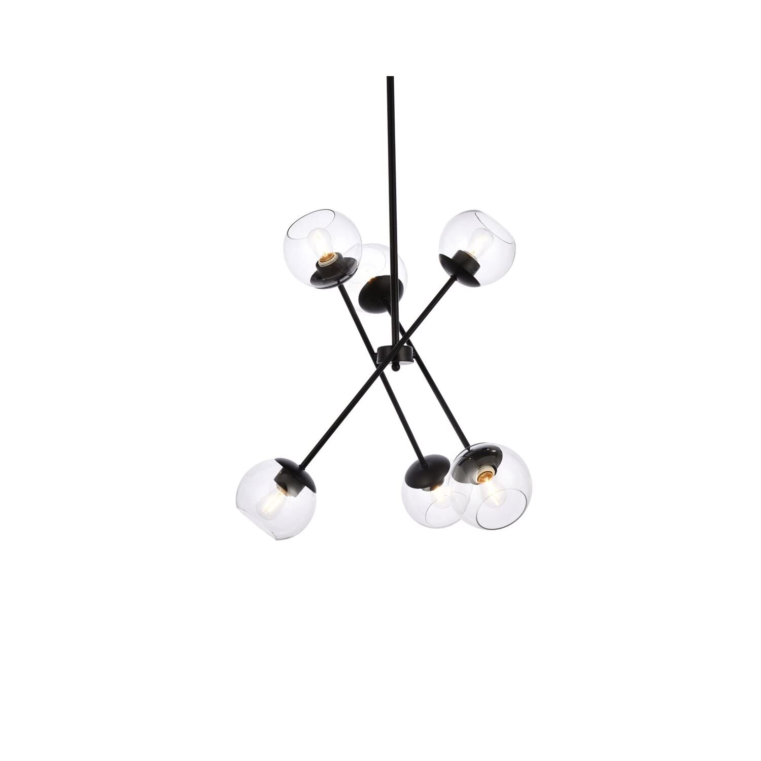 Living District Axl 6-Light Mid-Century Metal Pendant in Black and Clear