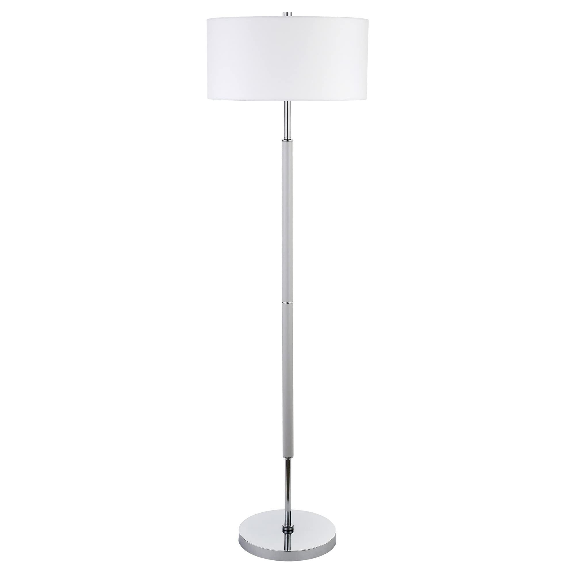Henn&Hart 2-Light Floor Lamp With Fabric Shade In Cool Gray/Polished Nickel/White, Floor Lamp For Home Office, Bedroom, Living R