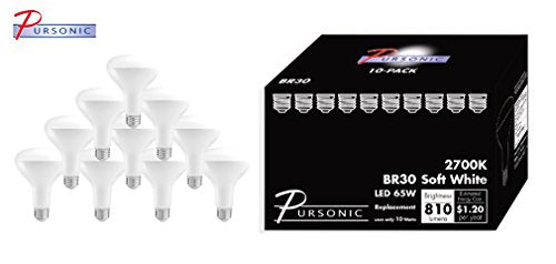 Pursonic Br30 Sw 65 Watt Equivalent 10-Pack Led Light Bulbs, Non-Dimmable Soft White(2700K) Br30-10Sp1, 10 Count