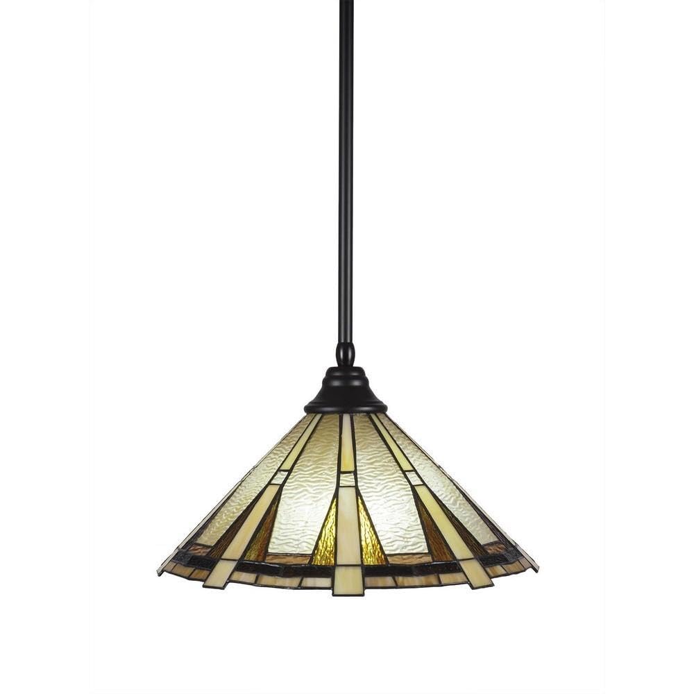 Toltec Lighting 26-Mb-934 Stem Hung Pendant With Zion Glass, 16&quot;, Matte Black