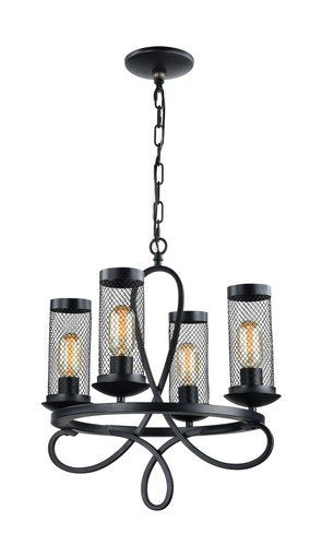 Zeev Lighting 4-Light Kenosha Chandelier, Rustic Black, 18&quot; X 19.5&quot; For Dining Room Decor