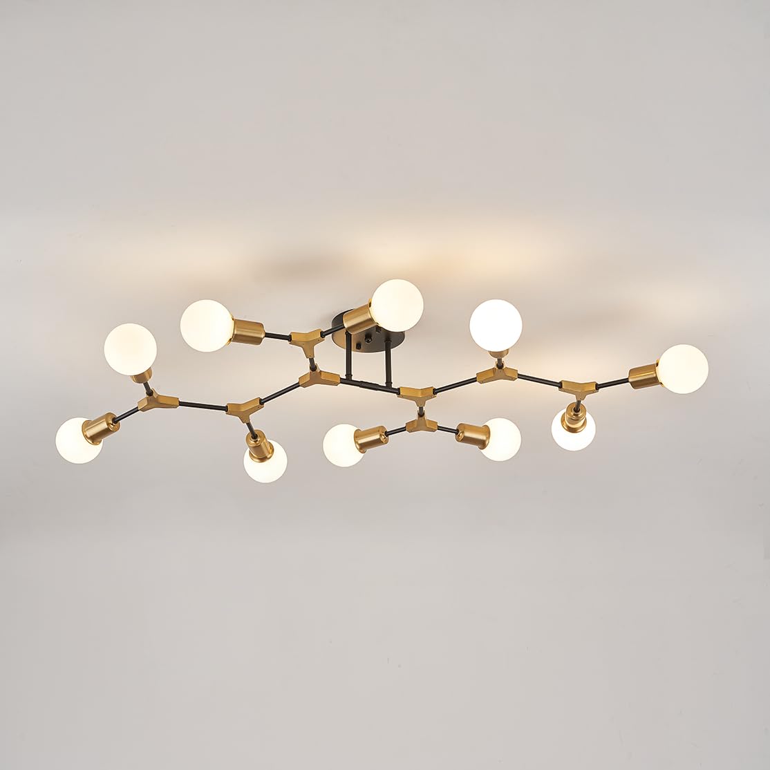 QUOOBE Modern Gold Sputnik Chandelier,12 Lights Metal Ceiling Light Fixture Pendant Lighting for Bedroom Study Living Room Dinin