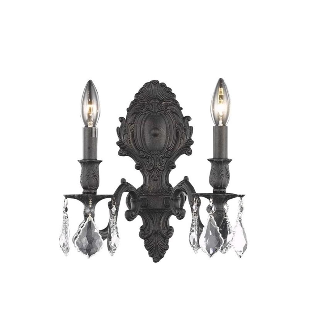 Elegant Lighting Monarch 2-Light Wall Sconce, Royal Cut Crystals, Dark Bronze Finish, 11.5inx10inx10in, Model 9602W10DB/RC
