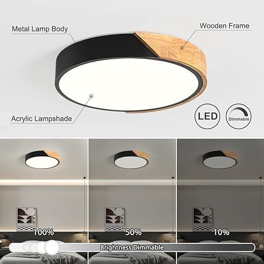 Vikaey Modern Dimmable Led Ceiling Light, Minimalist Wood Style 5Cct 2700K-6000K Flush Mount Ceiling Light Fixture, Round Lighti
