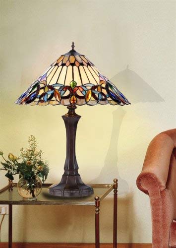 CHLOE Ambrose Tiffany-Style Victorian Table Lamp, 2-Light, 21.9inx16.54inx16.54in, Glass/Resin/Metal, Multicolor, Model CH