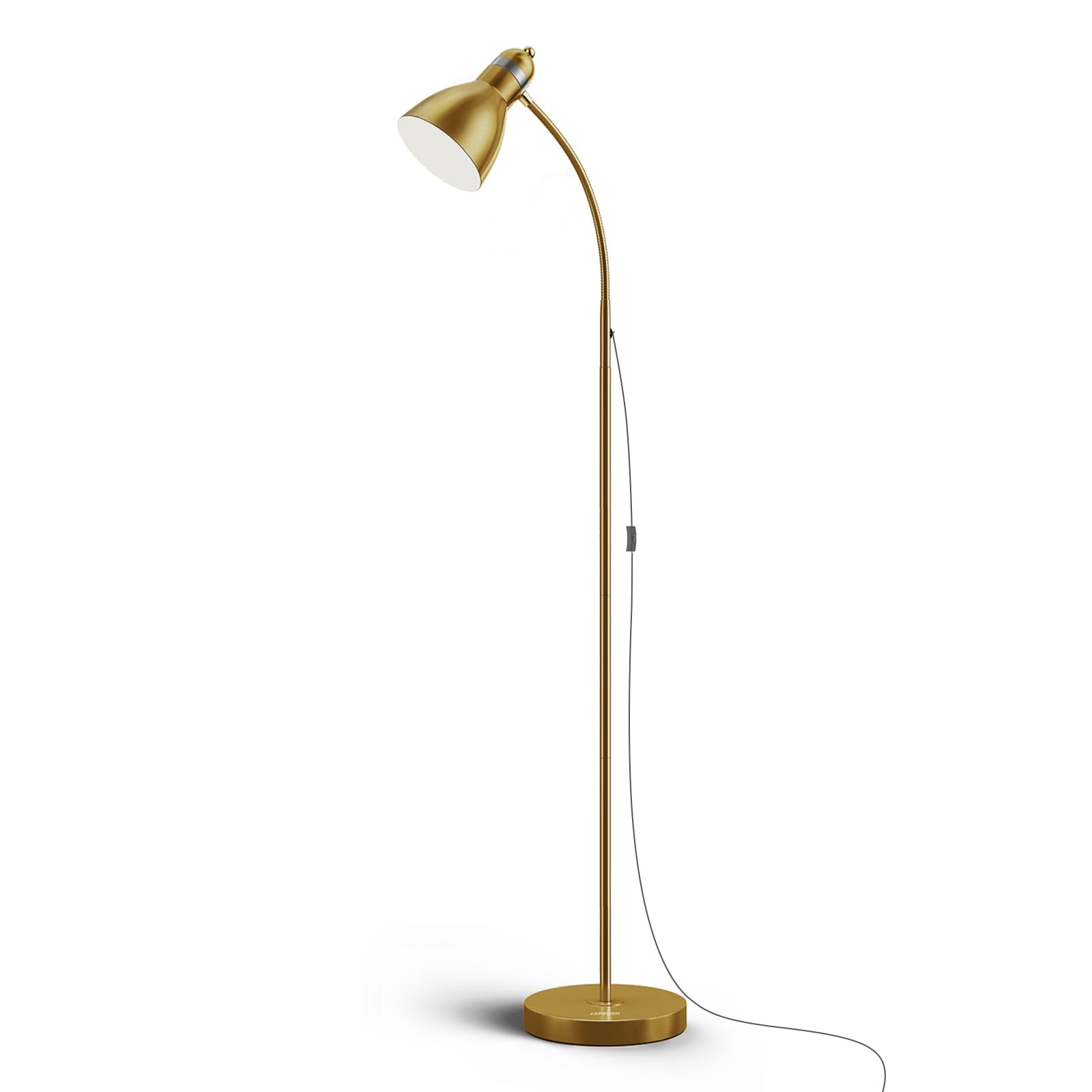 LEPOWER Floor Lamp, Metal Standing Lamp with Adjustable Gooseneck, Heavy Metal Base, Reading Pole Lamp for Office, Golden Floor 