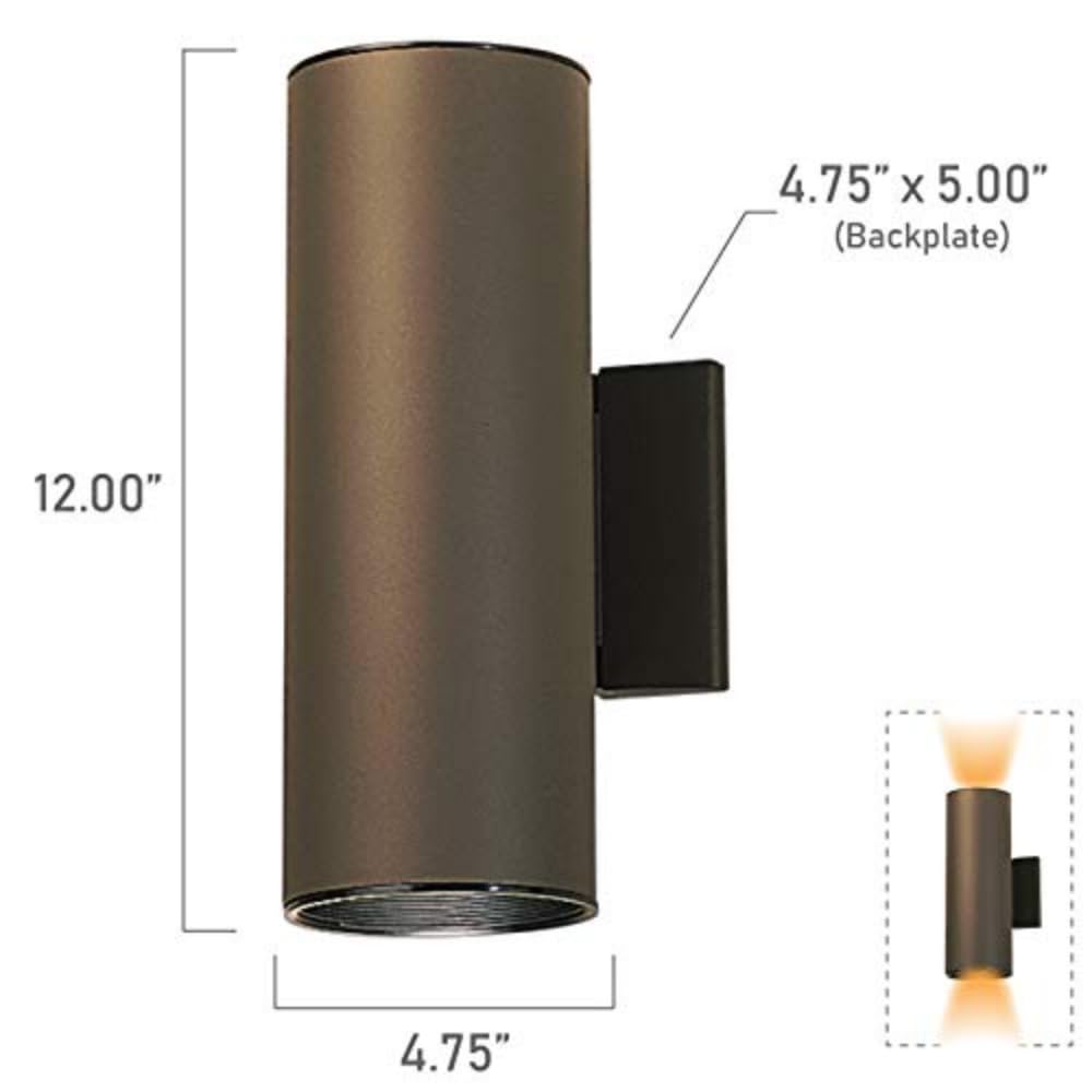 Kichler 12in 2-Light Outdoor Cylinder Wall Sconce, Architectural Bronze, Aluminum, Model 9244AZ
