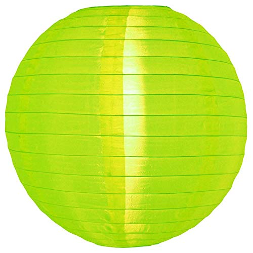 Quasimoon Paperlanternstore.Com 4 Inch Neon Green Round Nylon Lanterns, Even Ribbing, Hanging (10-Pack) Decoration