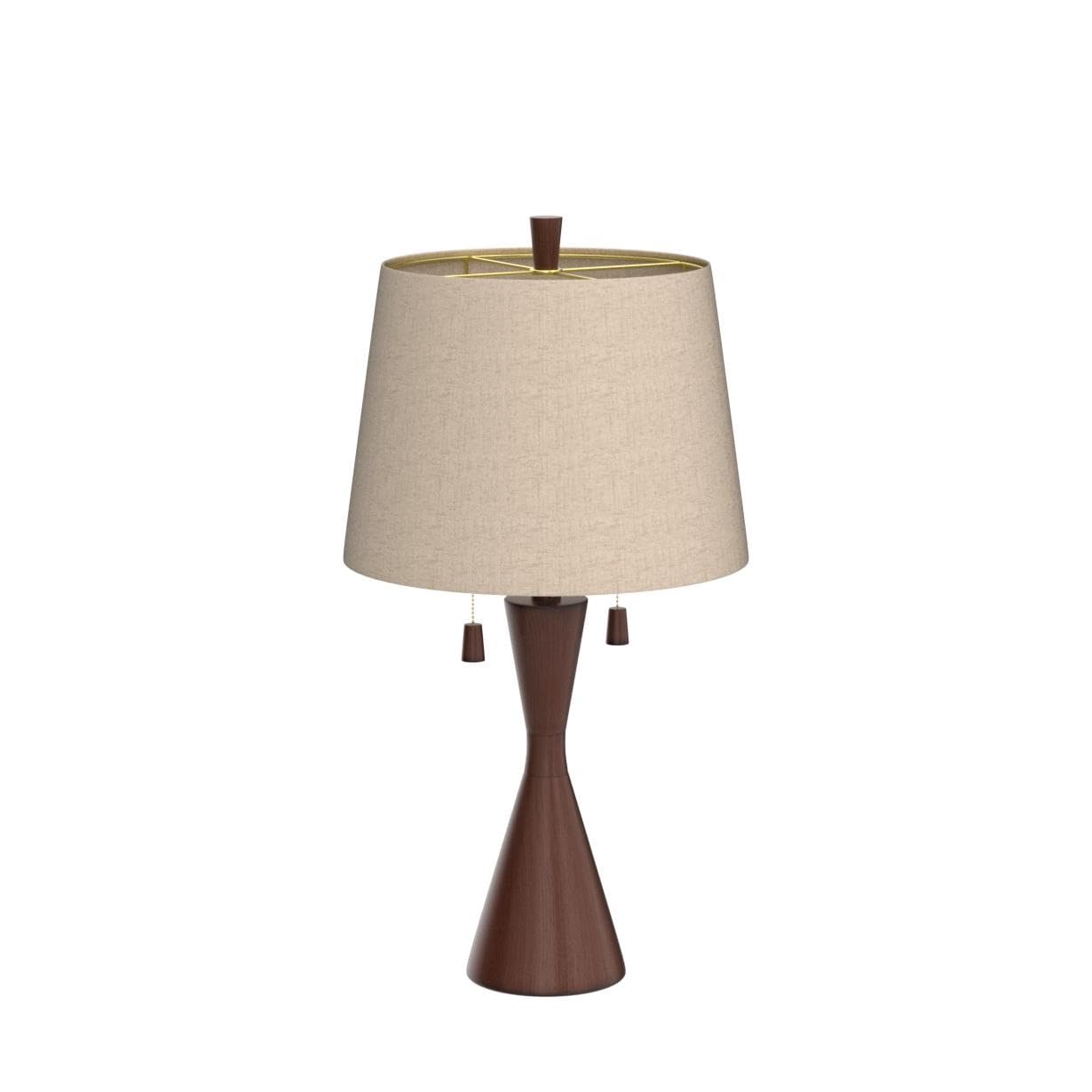 360 Lighting Omar Mid Century Modern Chic Style Table Lamps 28.75'' Tall Set Of 2 Warm Brown Wood Oatmeal Tapered Drum Shade Dec