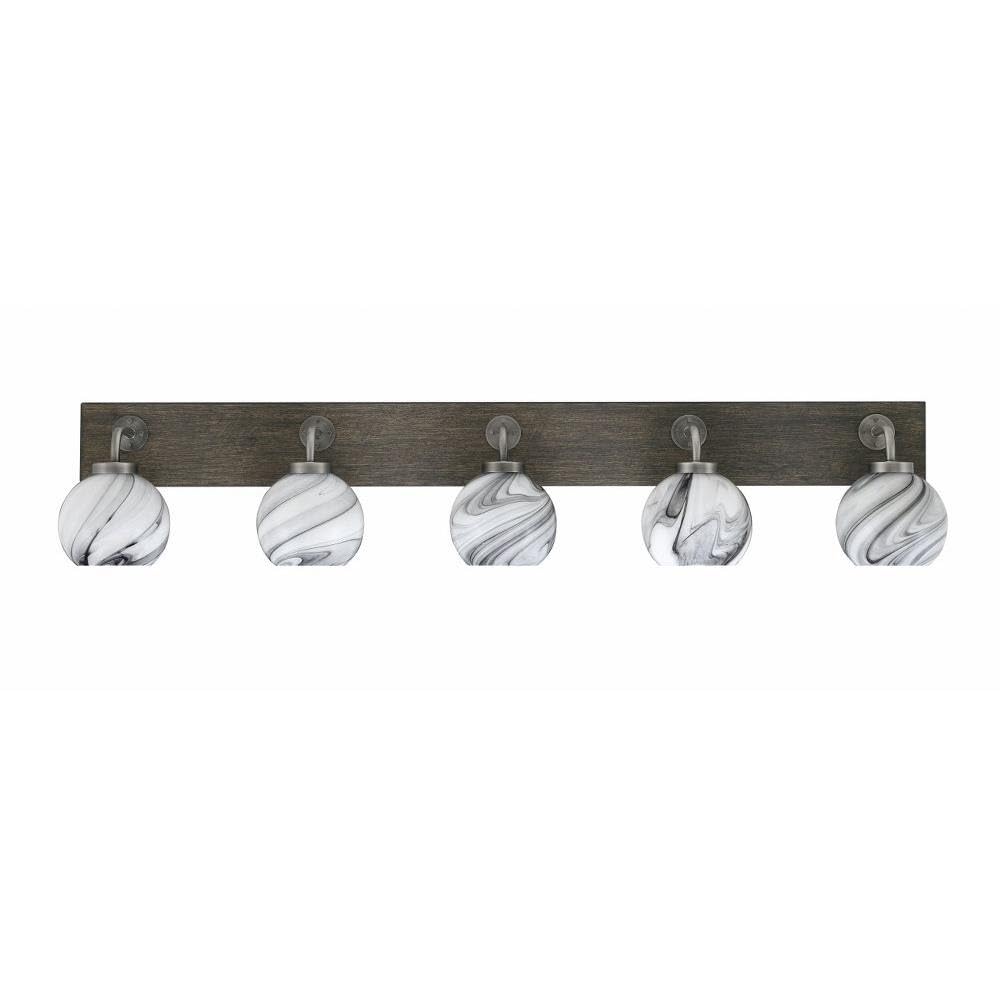 Toltec Lighting 1775-Gpdw-4109 Oxbridge - 5 Light Bath Bar-9 Inches Tall And 46.5 Inches Length, Finish Color: Graphite/Painted Distressed Wood-Look Metal, Glass Color: Onyx Swirl