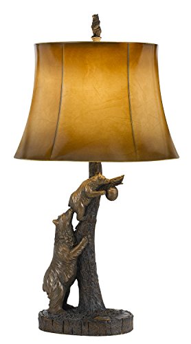 Cal 150W 3 Way Table Lamp, Bear Resin with Leatherette Shade, Antique Bronze, Model BO-2731TB