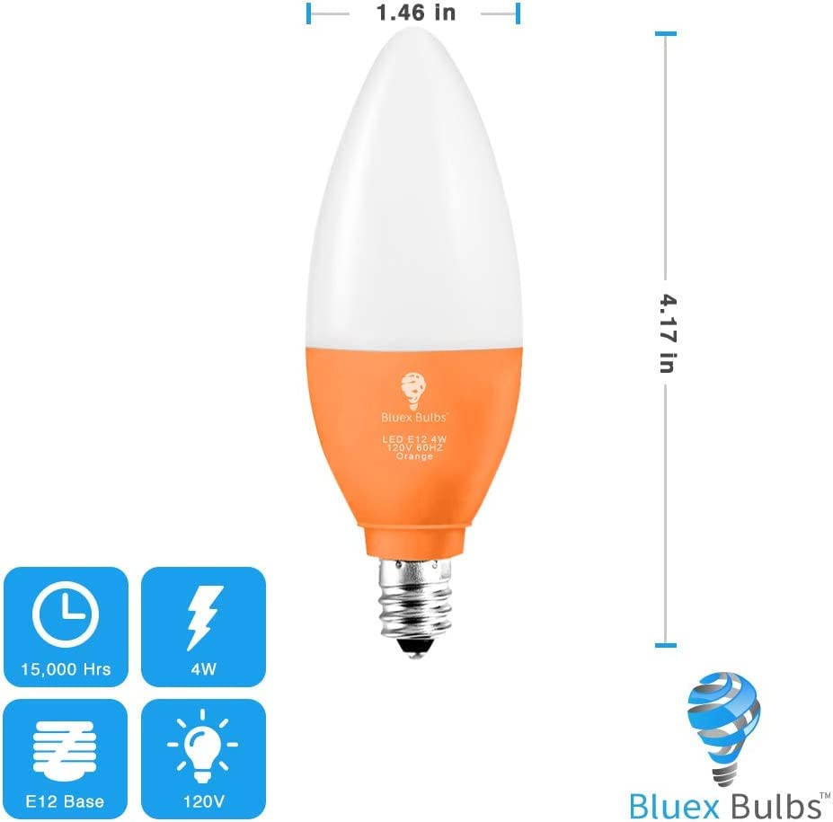 Bluex LED Candle Bulbs - 6 Pack, 4W (40W Equivalent), E12 Base, Orange Light for Home & Holiday Decoration