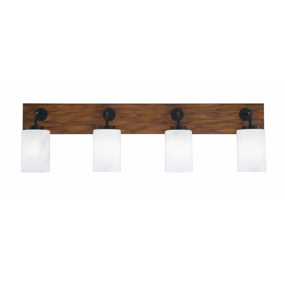 Toltec Lighting 1774-MBWG-3001 Oxbridge - 4 Light Bath Bar-10 Inches Tall and 36 Inches Length, Finish Color: Matte Black/Painted Wood-Look Metal, Glass Color: White Marble