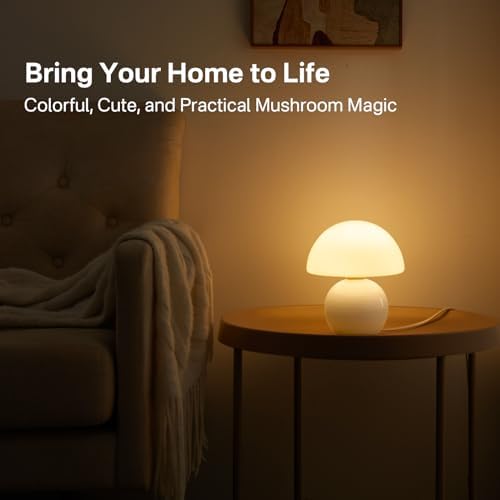 Dawnwake Mushroom Table Lamp for Bedroom, Small Modern White Lamp, DAWN-001, Cute Mini Aesthetic Decor for Living Room Night Stands