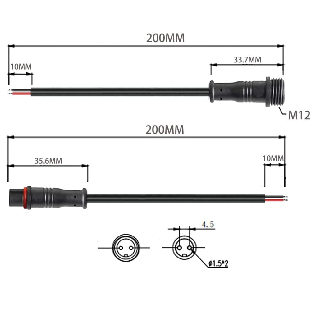 Dstfuy 2Pin Waterproof Connector,20Awg Ip68 2Pin Male Female Plug Led Connector,With 20Cm Extension Cable For Car,Indoor/Outdoor