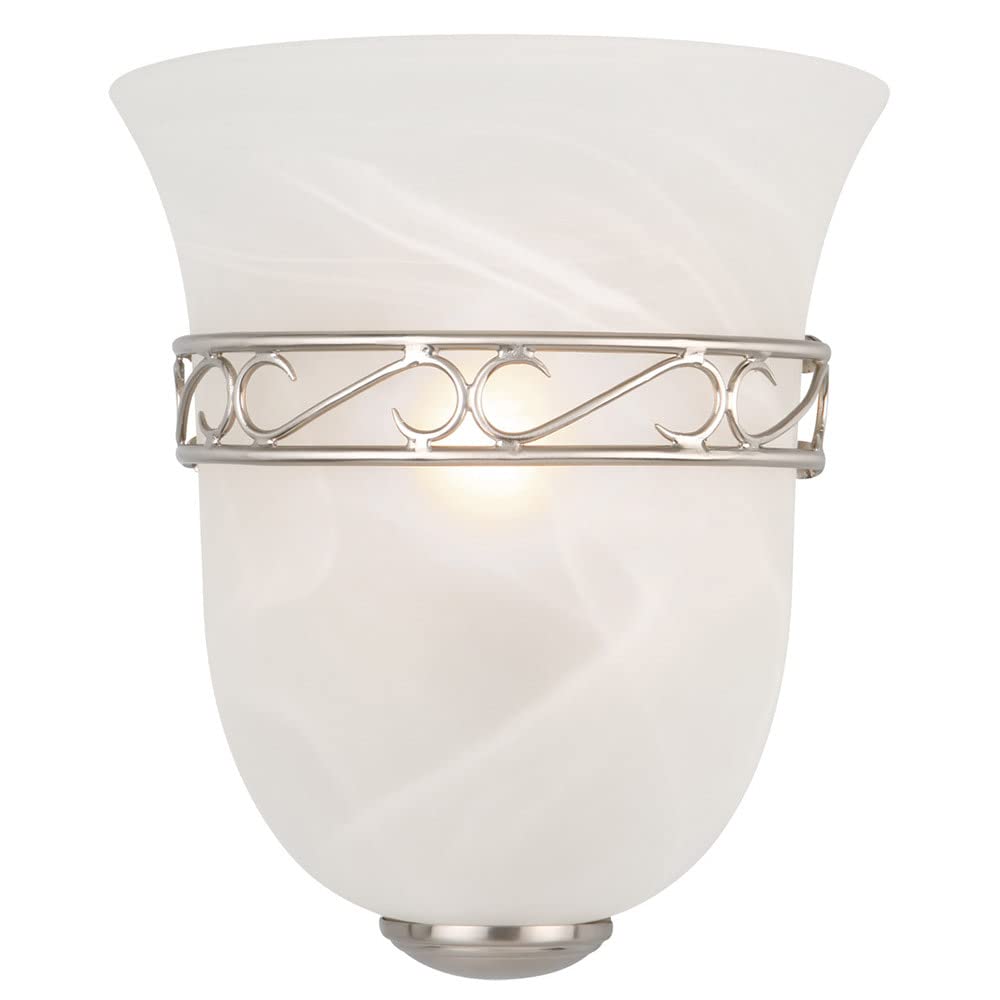 Design House Marlowe 1-Light Indoor Wall Light, Dimmable Alabaster Glass, 24x36 inches, Satin Nickel, Model 514588