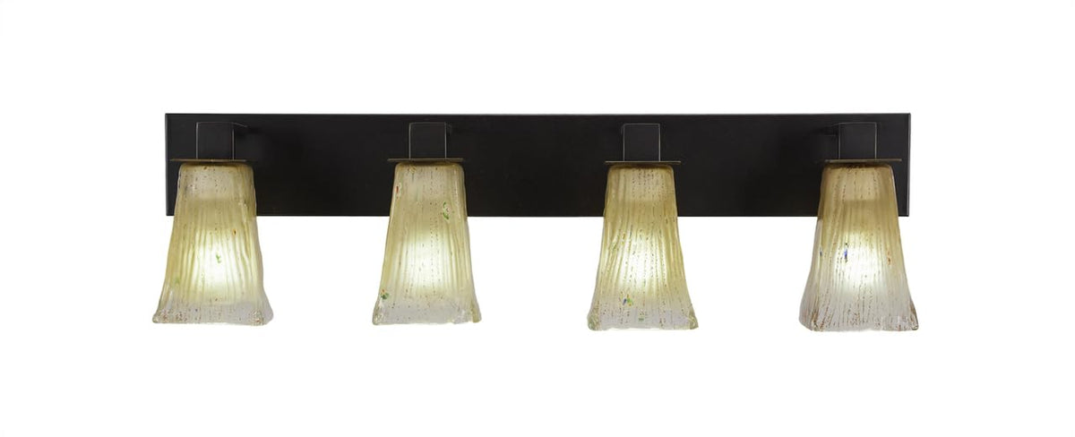 Toltec Lighting 584-Dg-630 Apollo 4 Light Bath Bar With 5&quot; Square Amber Crystal Glass, Dark Granite Finish