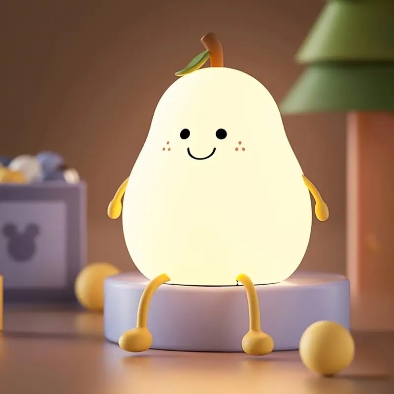 Night Light Cute Tangerine Led Squishy Novelty Animal Night Lamp Dimmable Soft Silicone Nursery Nightlight For Kids  Rechargeable Bedroom Touch Lamp  Dorm Decor  Baby Boys Girls Gift (Pear)