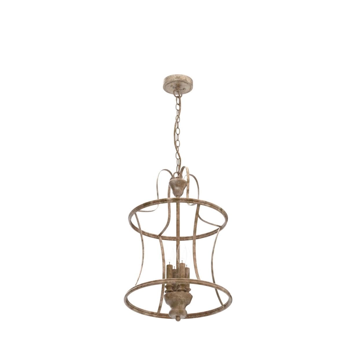 TEENYO 4-Light French Country Lantern Chandelier, Distressed Off-White Pendant Light for Kitchen Island & Dining Room, Model T5250-4DU
