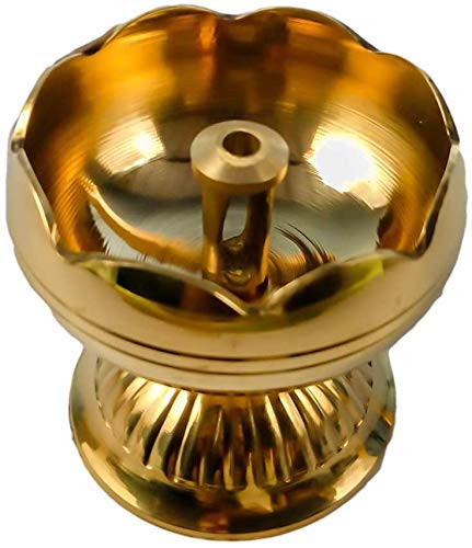 Shri Anand Diya Puja Lamp Hindu Pooja Article Diyas,Deepak Oil Lamp Pure Brass Flower Design (Height 4.5 cm,Diameter 5 cm)