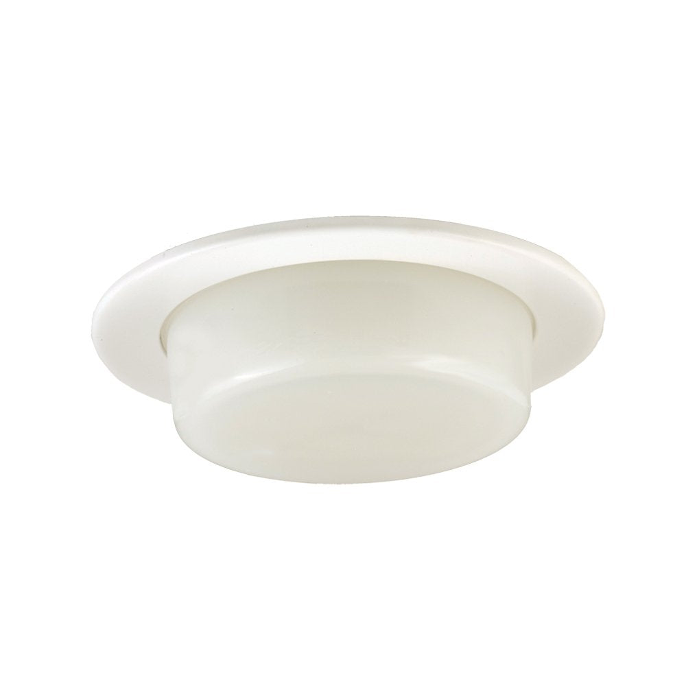 Jesco Lighting TM410WH 4-Inch Aperture Low Voltage Trim Recessed Light, Dropped Frosted Glass Dish for Shower, White Finish