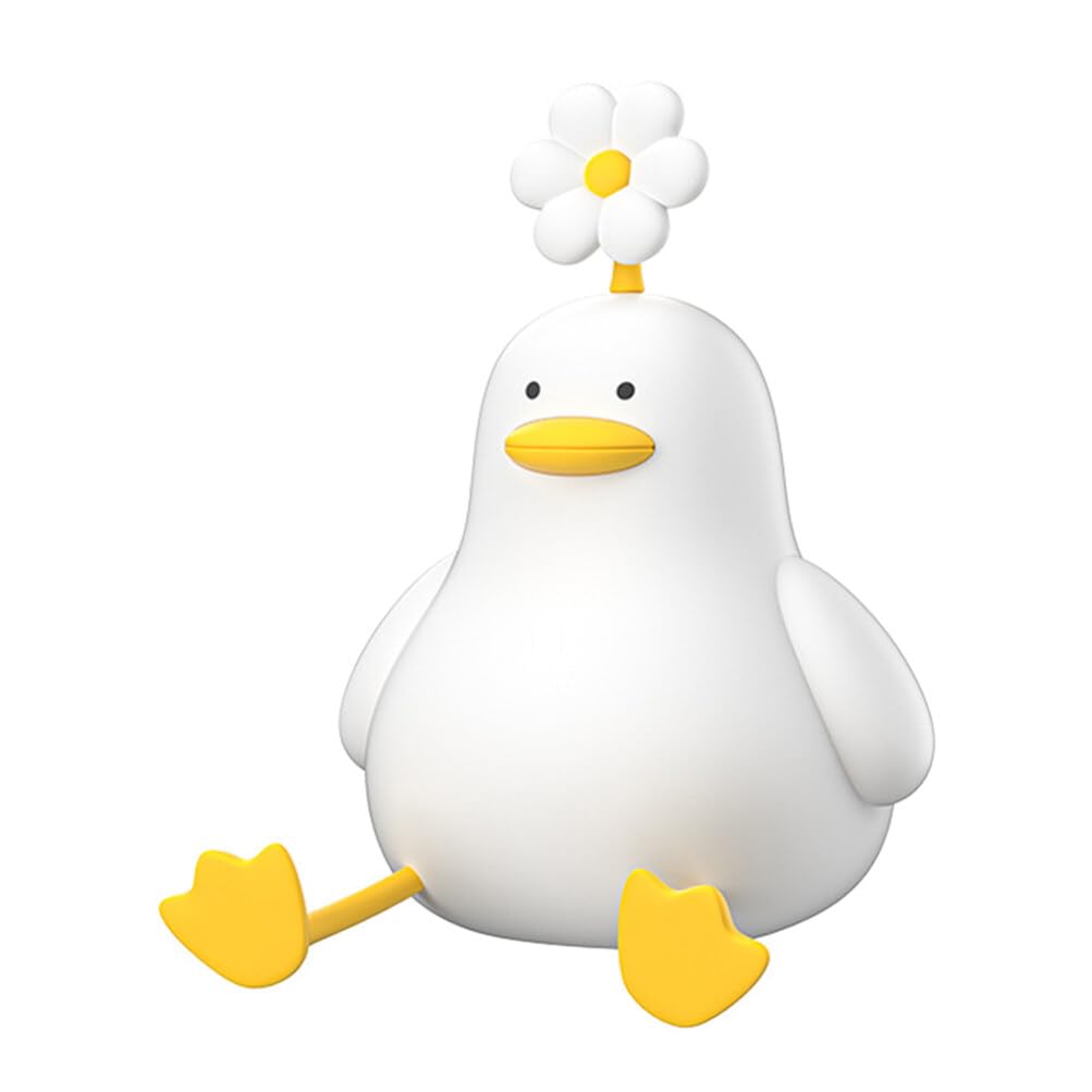 jojofuny Cute Duck Night Light Daisy Flower Duck Lamp Led Squishy Duck Statue Light Up Duck Silicone Dimmable Nursery Nightlight