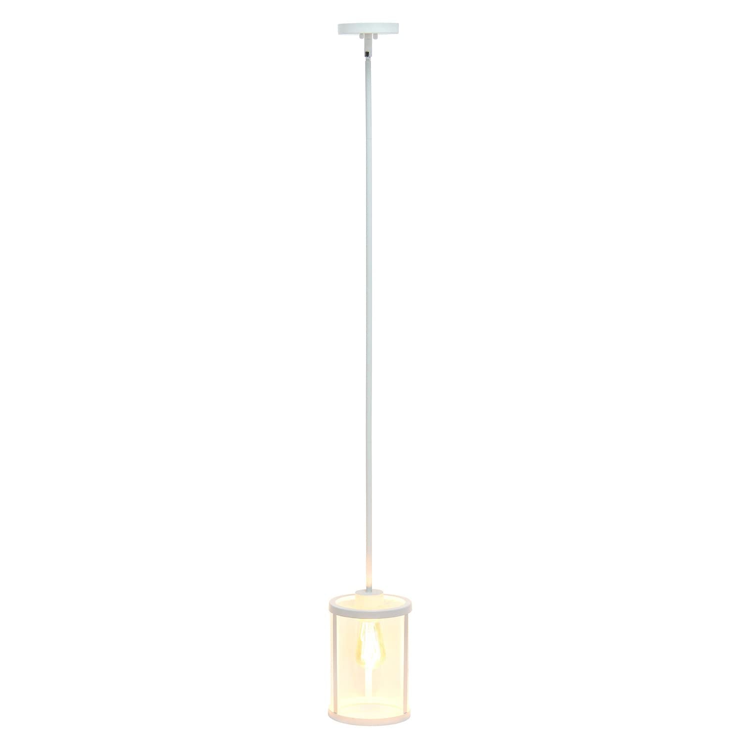 Elegant Designs PT1010-WHT 1-Light Pendant, White Metal & Glass, 6.75inx6.75inx55in, Adjustable Vintage Industrial Style