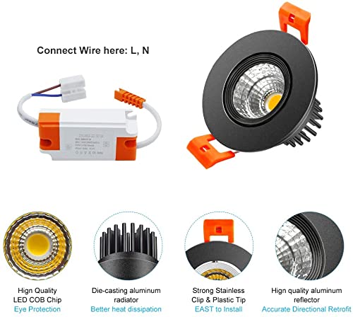 Inshareplus 2 Inch Led Downlight, 3W Recessed Lighting 220Lm Cob Dimmable, 4000K Natural White, Cri80, Black Trim, Led Ceiling L