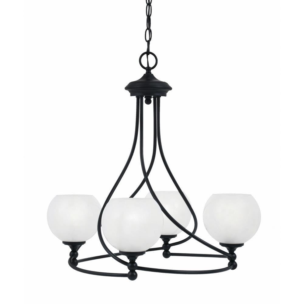 Toltec Lighting 904-MB-4101 Capri - 4 Light Uplight Chandelier-22.75 Inches Tall and 23.25 Inches Wide, Finish Color: Matte Black, Glass Color: White Marble