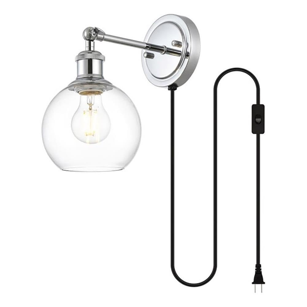 Living District Wesson 1-Light Metal Plug-in Wall Sconce in Chrome/Clear